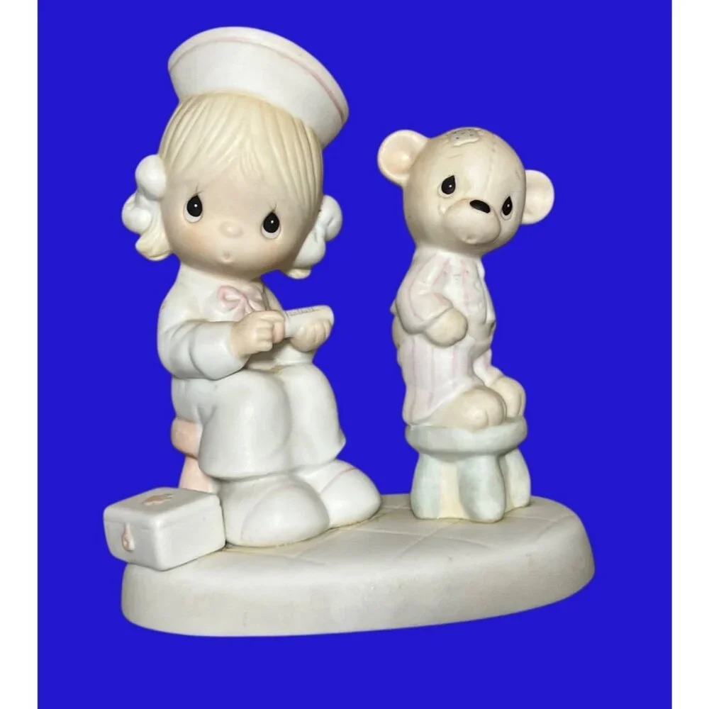 Precious Moments Love Beareth All Things Figurine E-7158 Nurse and Bear
